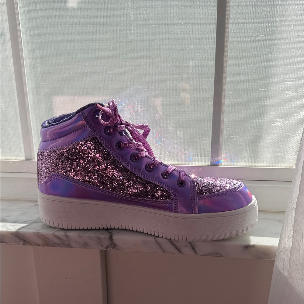 Women's Purple Glitter High-Top Platform Sneakers